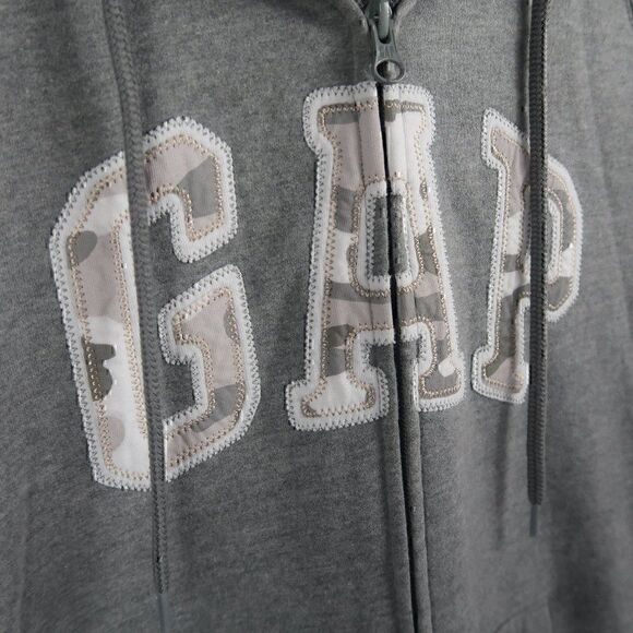 GAP GREY FULL ZIP HOODIE SWEATSHIRT WITH  CAMO APPLIQUE GAP LOGO SIZE MEDIUM - Picture 7 of 7